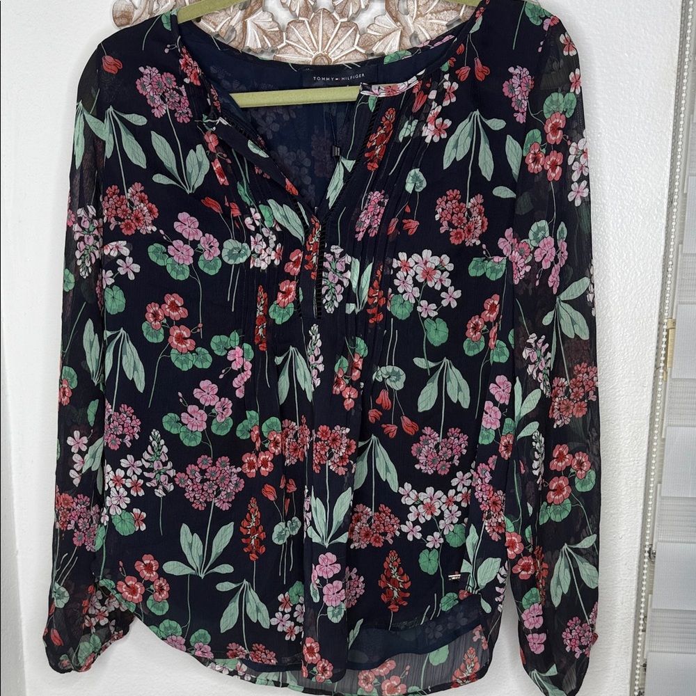 Tommy Hilfiger Navy Blue Floral Blouse size S